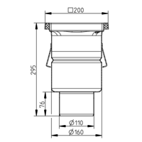 Caniveau de sol en inox 200 x 200 mm - sortie verticale - grille semi -pleine