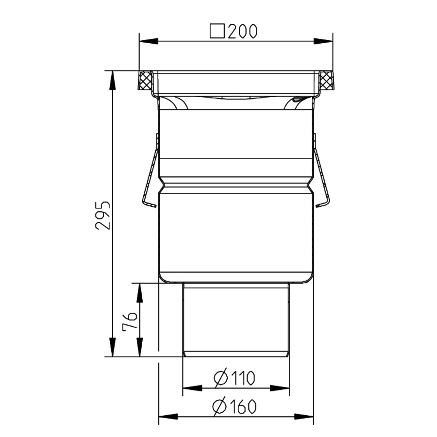 Caniveau de sol en inox 200 x 200 mm - sortie verticale - grille semi -pleine