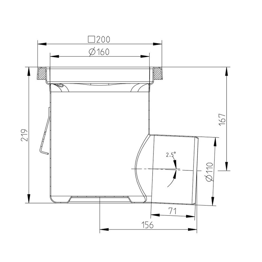 Caniveau de sol inox 200x200 mm 177014 - sortie horizontale