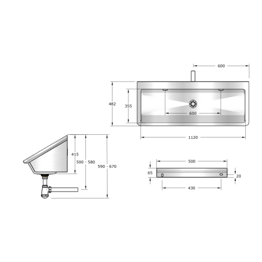 Lavabo rigole inox avec tuyauterie |4 dimensions