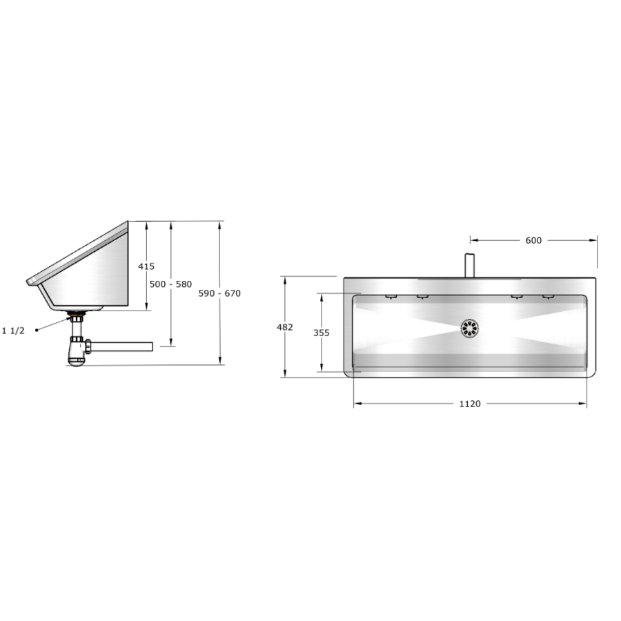 Lavabo rigole en Inox | 4 dimensions