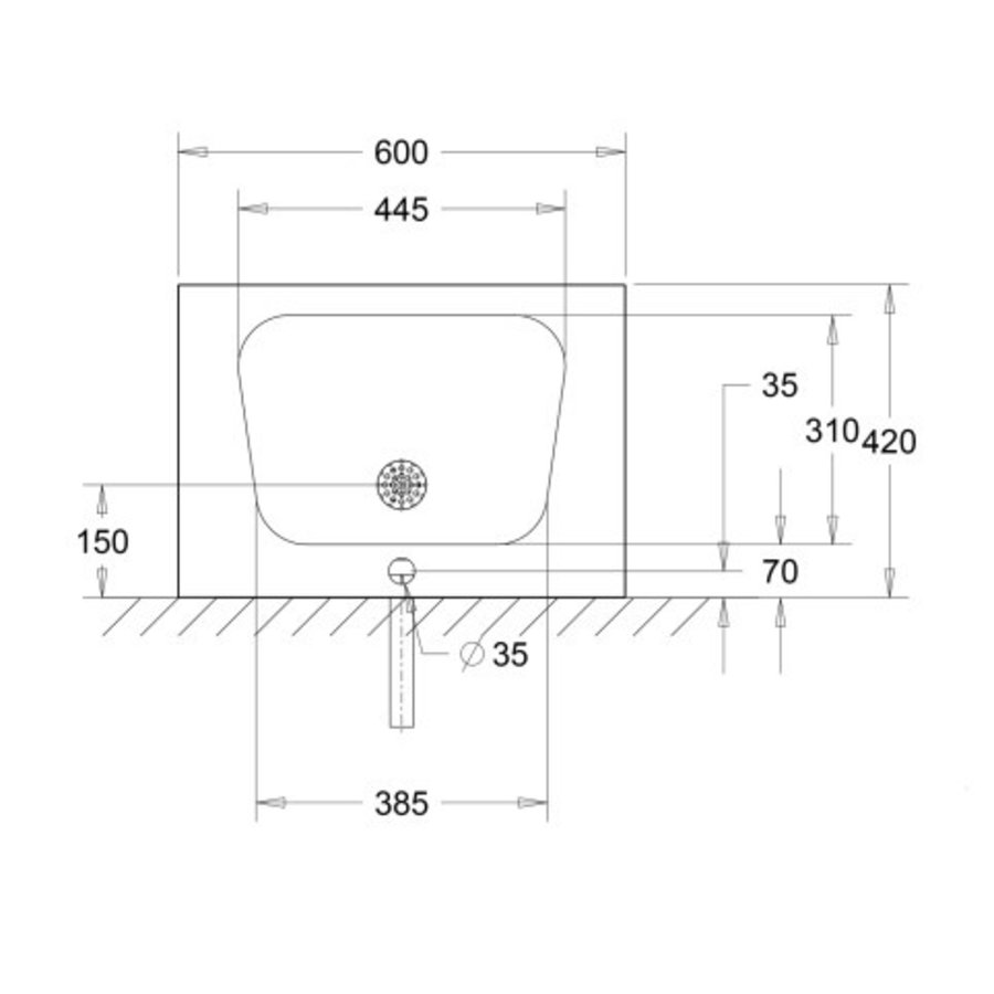 Lavabo mural avec trou de robinetterie - 600x400x152 mm