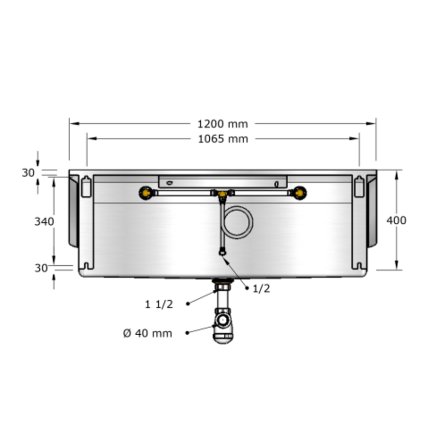 Lavabo rigole inox avec tuyauterie et robinets | 4 dimensions