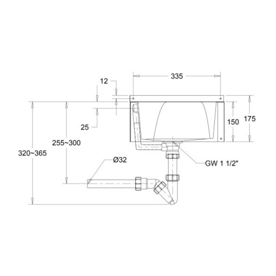 Lavabo d'angle inox - 360x360x175 mm