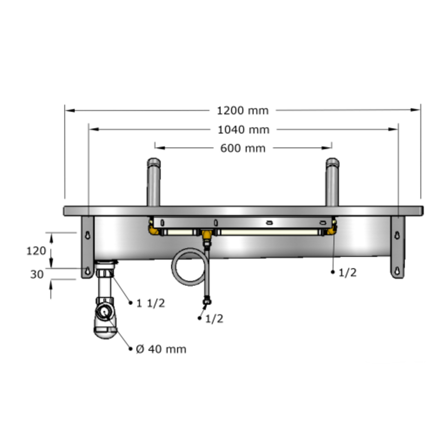 Lavabo rigole inox avec robinets | 6 dimensions