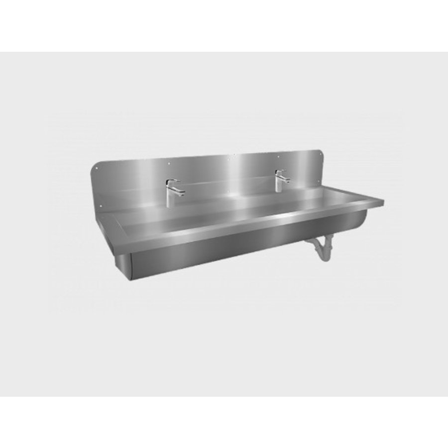 Lavabo rigole inox 2 postes avec robinets XL - 1200x400x240 mm