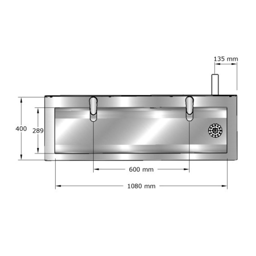 Lavabo rigole inox 2 postes avec robinets XL - 1200x400x240 mm