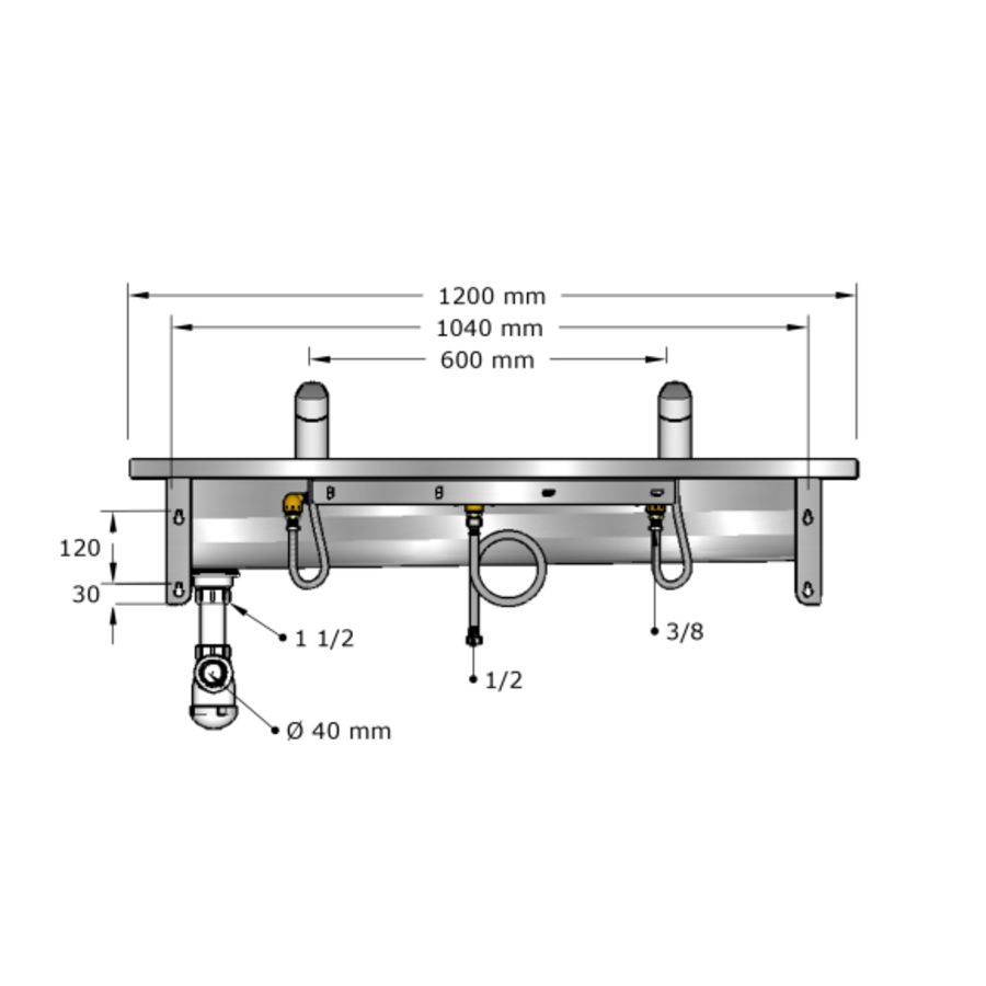 Lavabo rigole inox avec robinet  | 6 dimensions