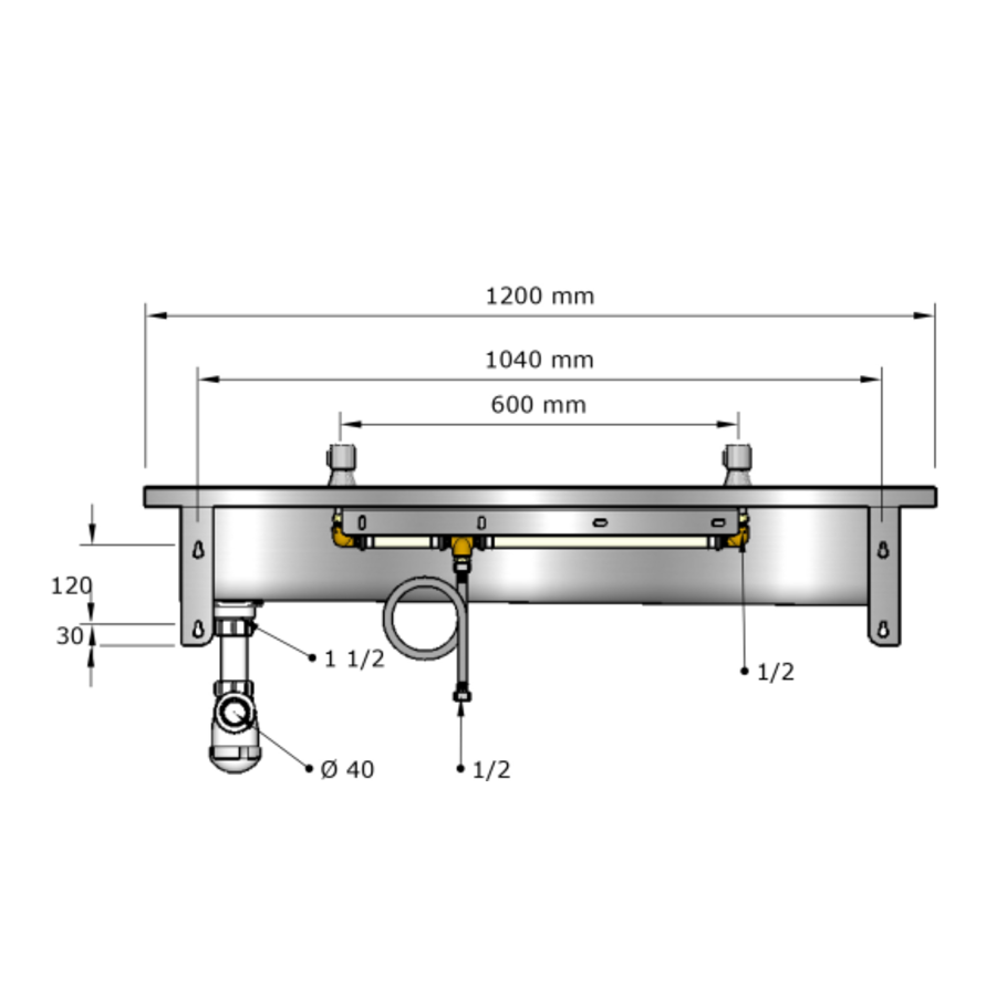 Lavabo rigole inox avec robinets | 6 dimensions