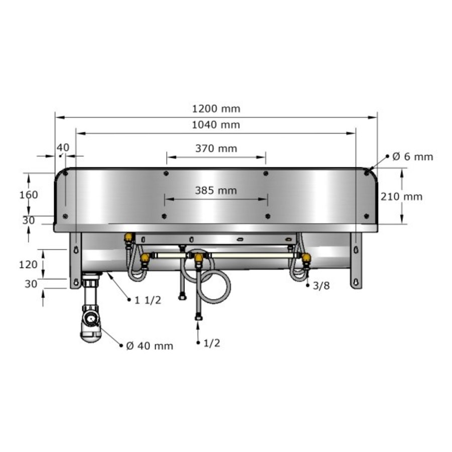 Lavabo rigole inox 2 postes robinets Hansa Electra - 1200x400x240 mm