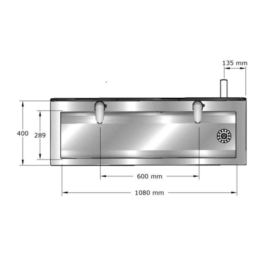 Lavabo rigole inox 2 postes robinets Hansa Electra - 1200x400x240 mm