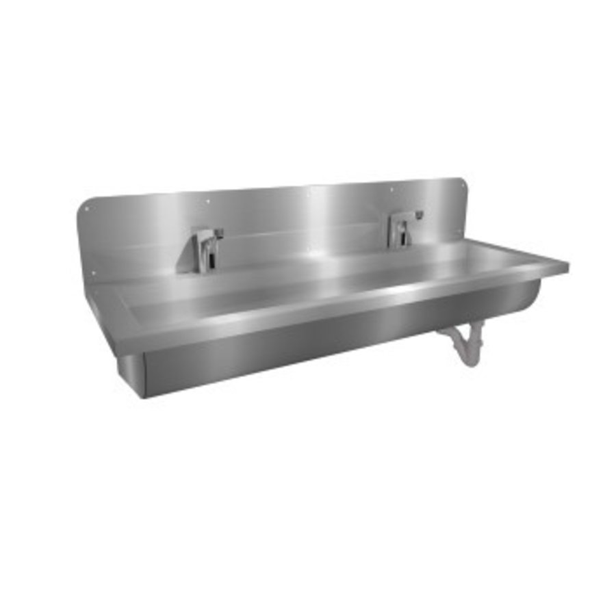 Lavabo rigole inox avec robinets et dosseret | 6 dimensions