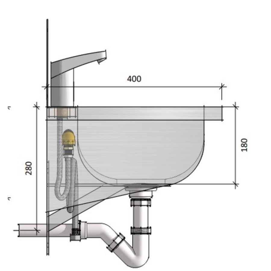 Lavabo rigole inox avec robinets et dosseret | 6 dimensions