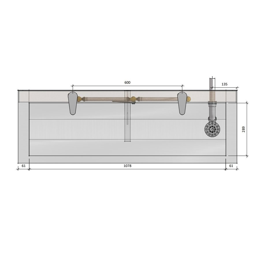 Lavabo rigole inox avec robinets et dosseret | 6 dimensions