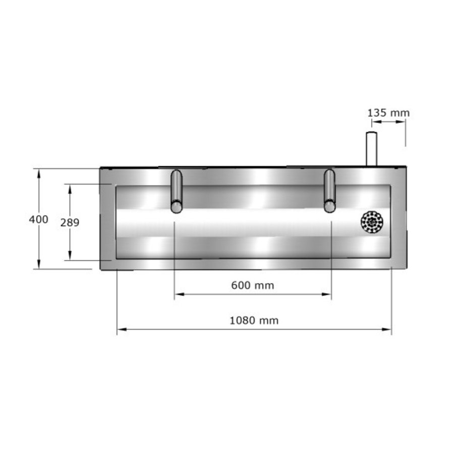 Lavabo rigole inox 2 postes robinets TEMPO - 1200x400x240 mm