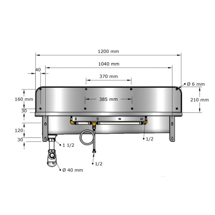 Lavabo rigole inox 2 postes robinets TEMPO - 1200x400x240 mm