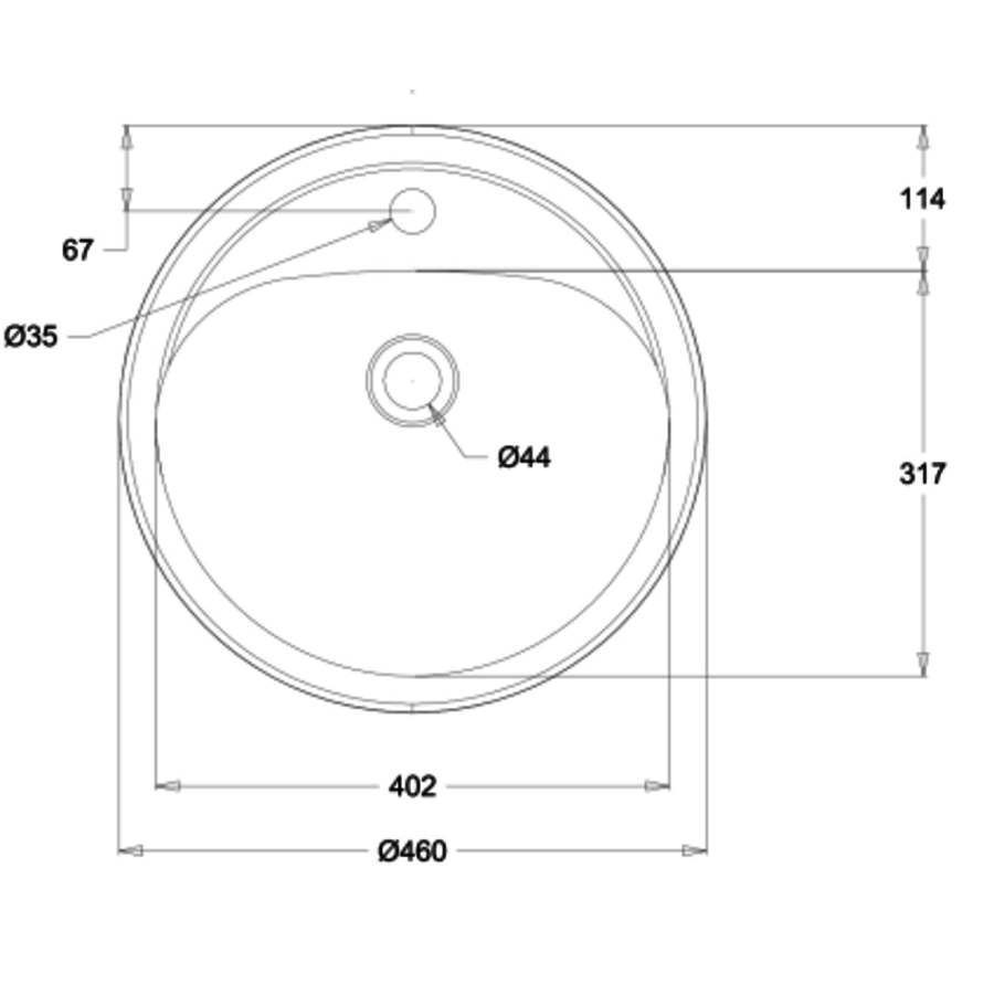 Vasque  a encastrer en forme de D - L 404 x P 319 x H 160 mm