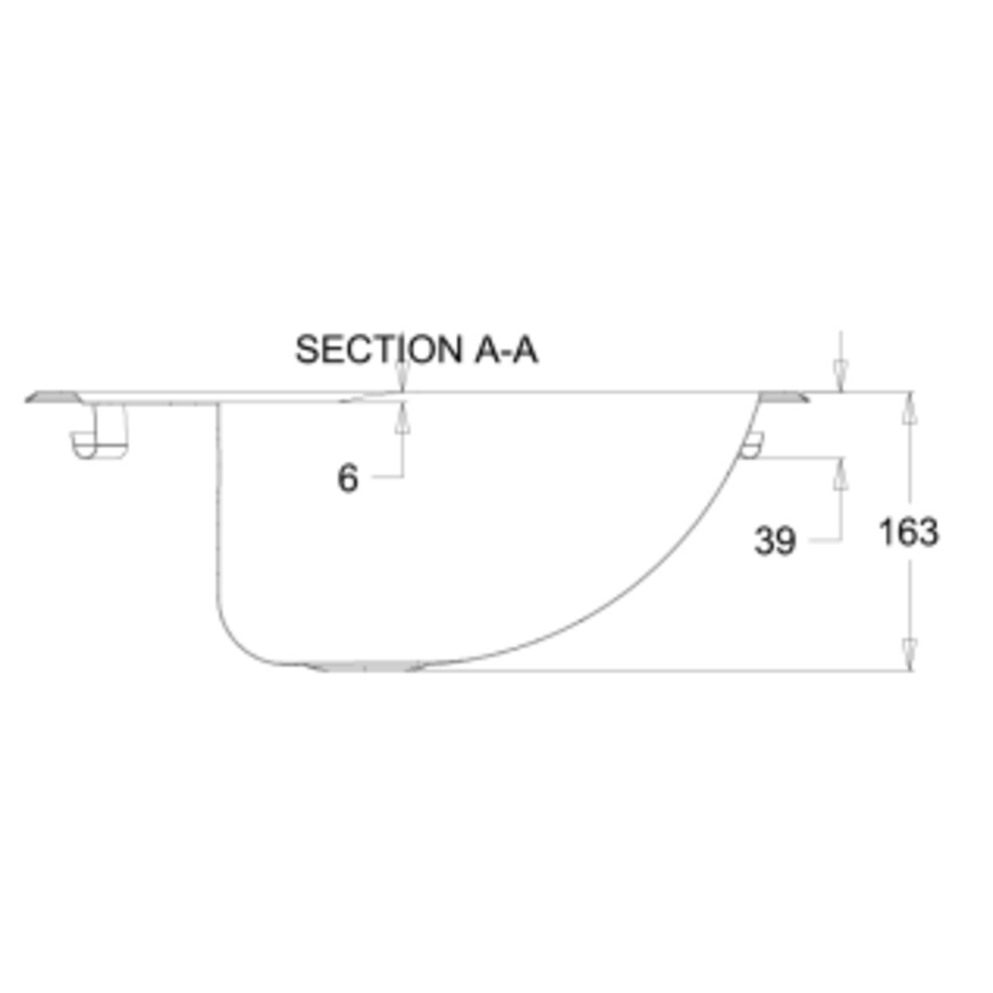 Vasque  a encastrer en forme de D - L 404 x P 319 x H 160 mm