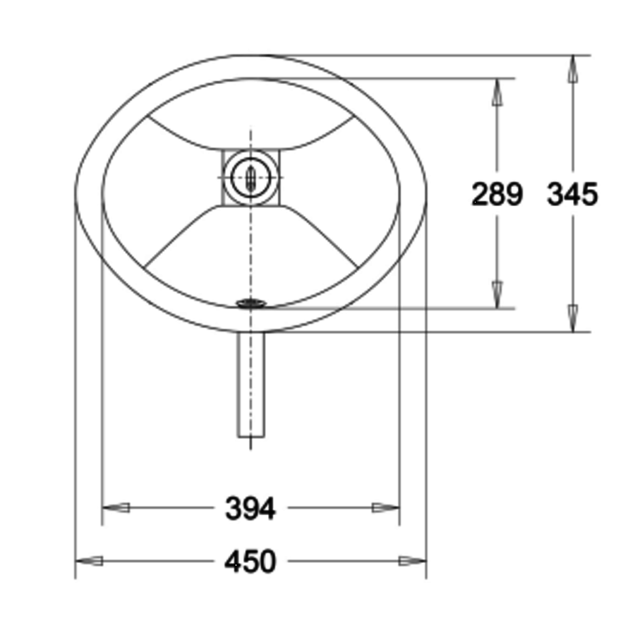 Vasque a encastrer ovale - L 450 x P 345 x H 152 mm