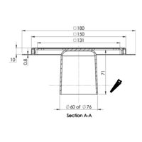 Caniveau de sol en inox 150 x 150 mm - 10mm(P) - sortie verticale