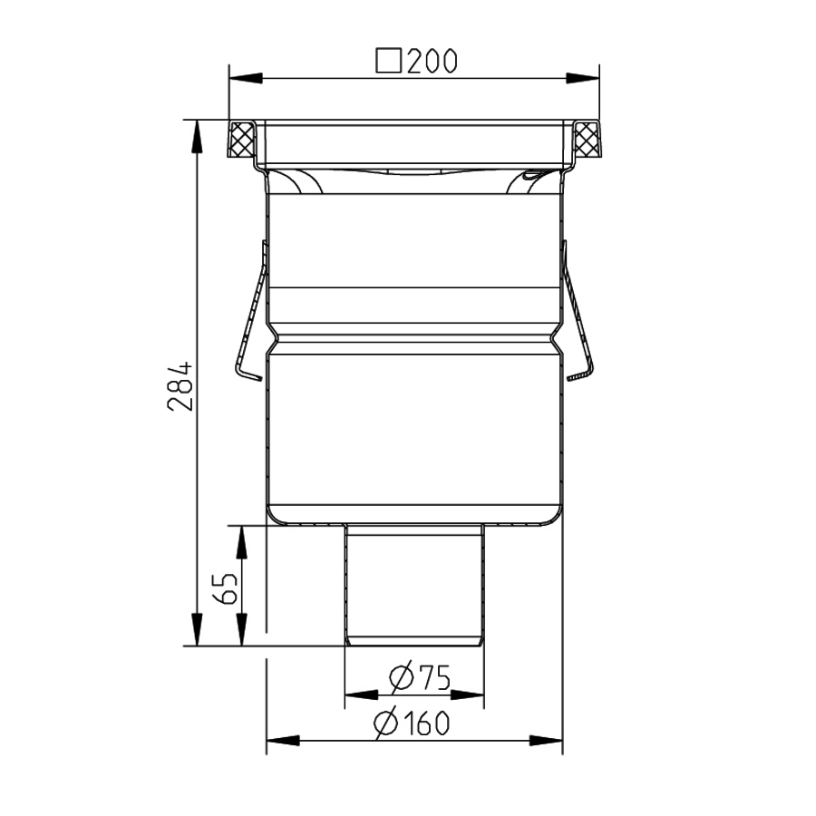 Caniveau de sol inox 200x200mm 177004 - sortie verticale