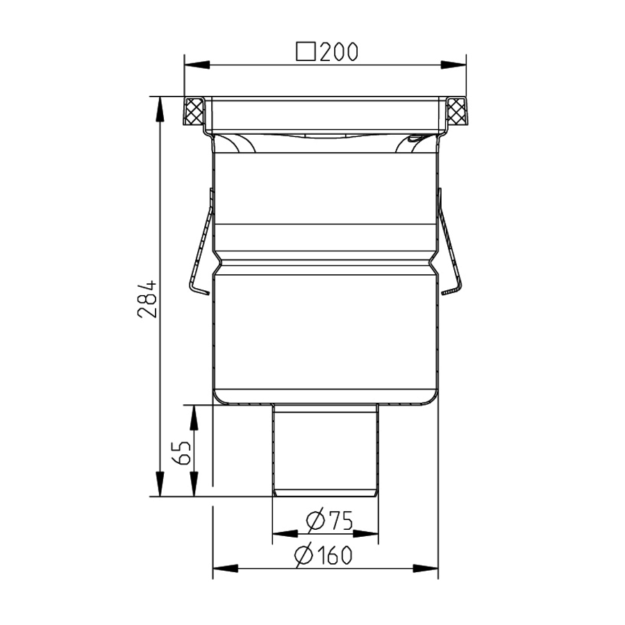 Caniveau de sol inox 200x200mm 177003 - sortie verticale