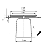 Caniveau de sol en inox - 100 x 100 mm - 8 mm (P) - sortie verticale