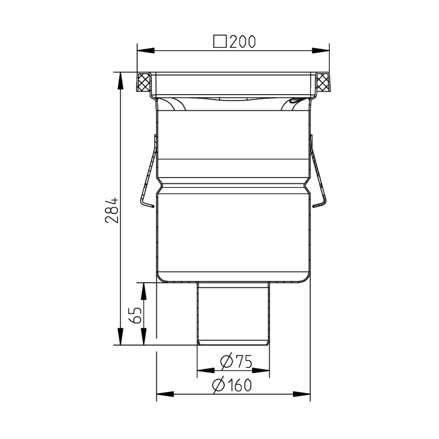 Caniveau de sol inox 200x200mm 177002 - sortie verticale