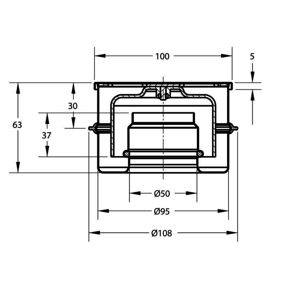 Caniveau de sol en inox - 100 x 100 mm - 63 mm (P) sortie verticale