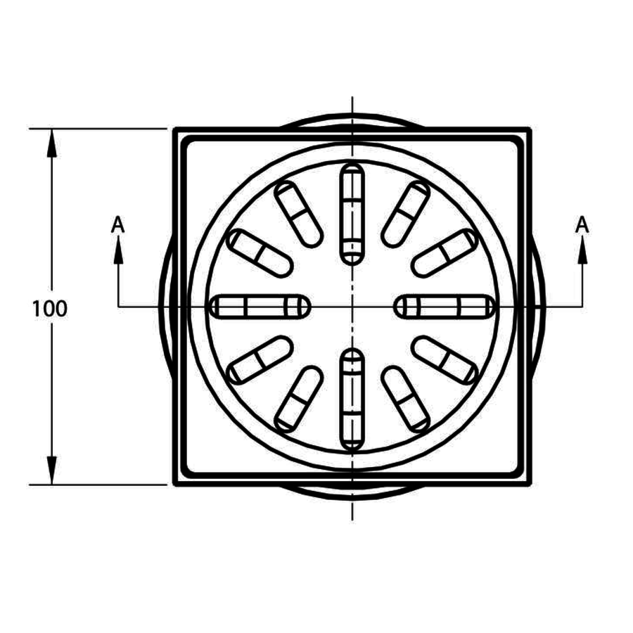 Caniveau de sol en inox - 100 x 100 mm - 63 mm (P) sortie verticale