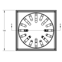 Caniveau de sol en inox 150 x 150 mm - 142 - 172 mm (P) sortie verticale et horizontale