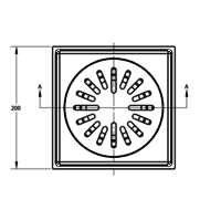 Caniveau de sol en inox  200 x 200 mm - (P)155 - 195 mm sortie verticale