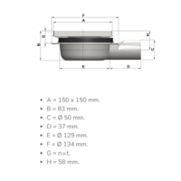 Caniveau de sol en inox - 150 x 150 mm - 83 mm (P) sortie verticale et horizontale