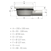 Caniveau de sol - 150 x 150 mm - 93 - 108 mm (P) sortie verticale et horizontale
