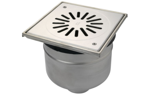  ProChef Caniveau de sol inox 200 x 200 mm - (P) 155 - 195  mm sortie verticale 