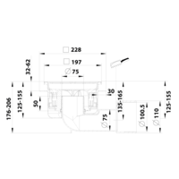 Caniveau de sol inox 197 x 197 mm - (P) 125 - 206  mm sortie  horizontale