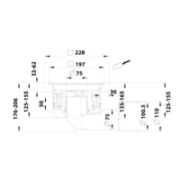 Caniveau de sol inox 197 x 197 mm - (P) 125 - 206  mm sortie  horizontale