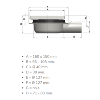 Caniveau de sol inox -150 x 150 mm - 4840S - sortie horizontale