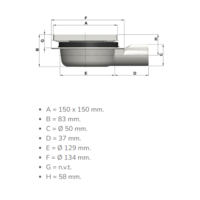 Caniveau de sol en inox - 150 x 150 mm - 4750S - sortie horizontale