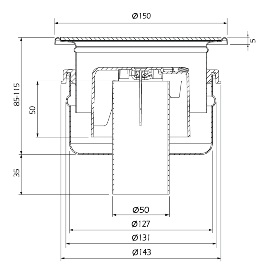 Caniveau de sol en inox  ø 150 mm - 45150 - sortie verticale