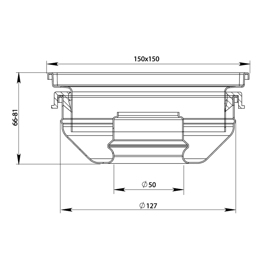 Caniveau de sol en inox - 150 x 150 mm - 4815S - Sortie verticale