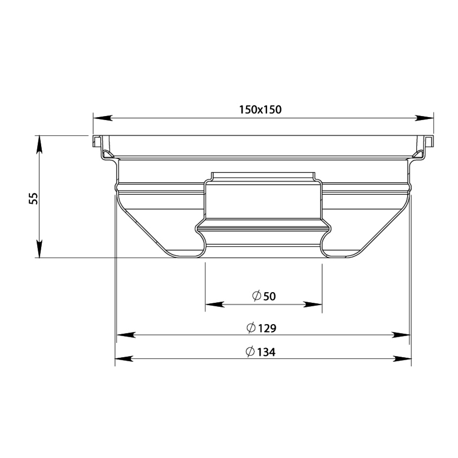 Caniveau de sol en inox - 150 x 150 mm - 4715S - sortie verticale