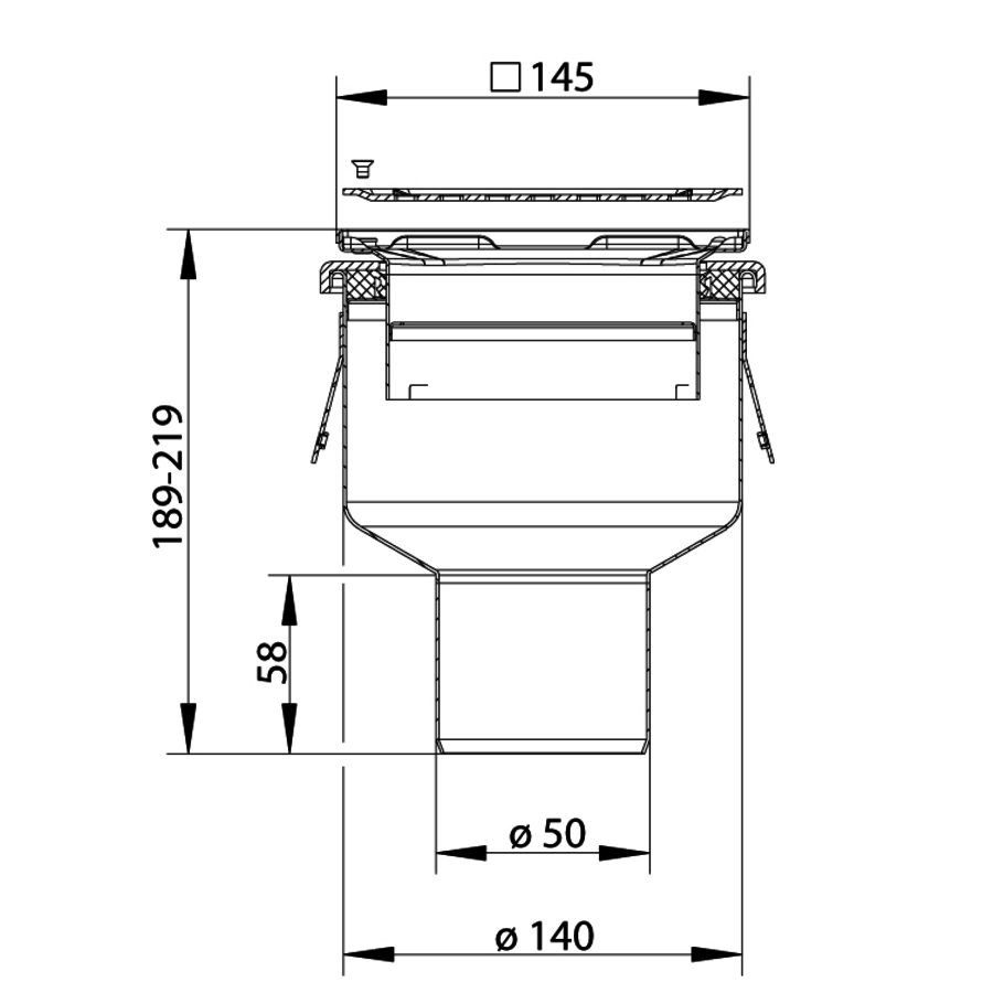 Caniveau de sol en inox - 145 x 145 mm -  150.300.050 -  sortie verticale