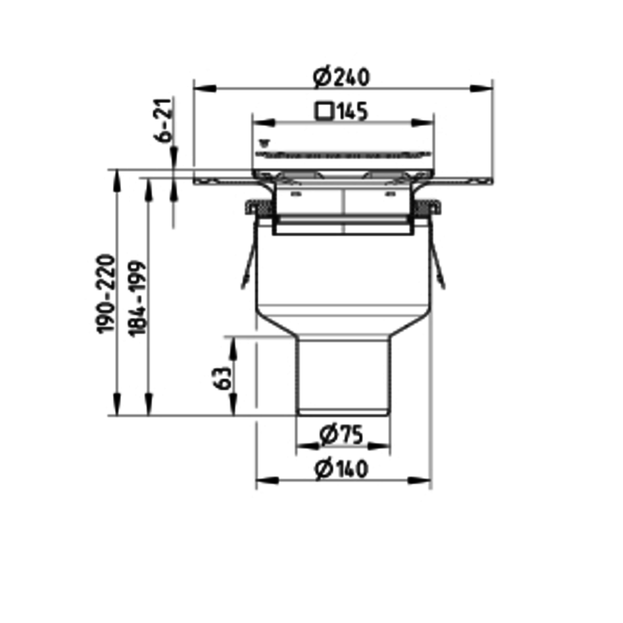 Caniveau de sol en inox 145 x 145 mm - 350.300.075 - sortie verticale