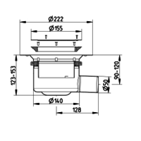 Caniveau de sol en inox  - ø 155 mm - 210.300.050 - sortie horizontale