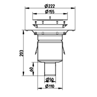 Caniveau de sol en inox - ø 155 mm - 260.300.050 - sortie verticale