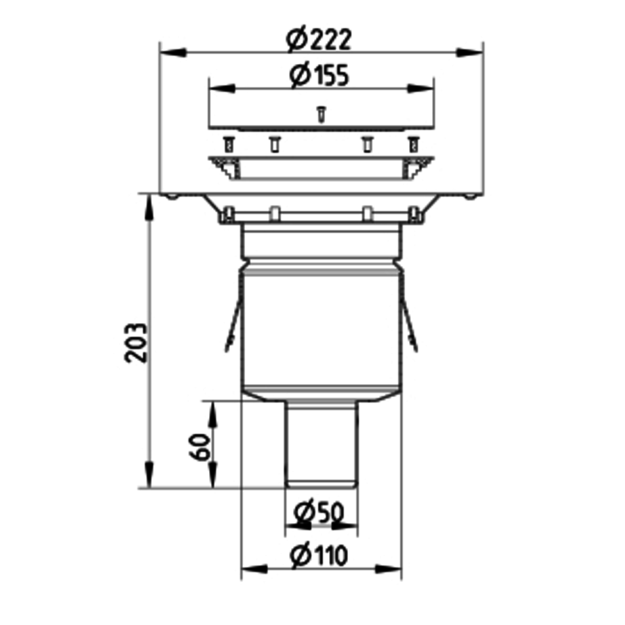 Caniveau de sol en inox - ø 155 mm - 260.300.050 - sortie verticale