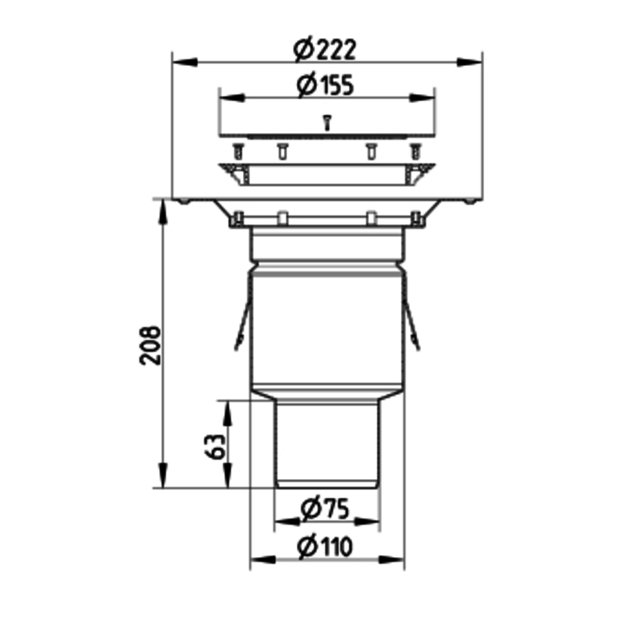 Caniveau de sol en inox - ø 155 mm - 260.300.075 - sortie verticale