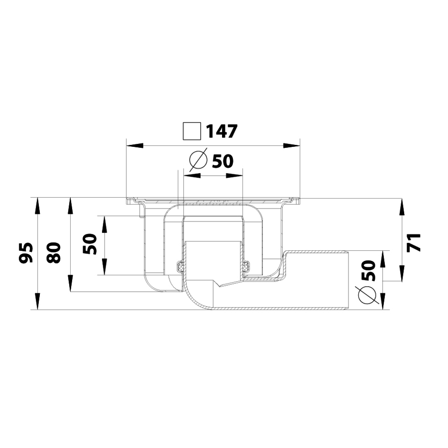 Caniveau de sol en inox 147 x 147 mm - 182.153.050 - sortie horizontale