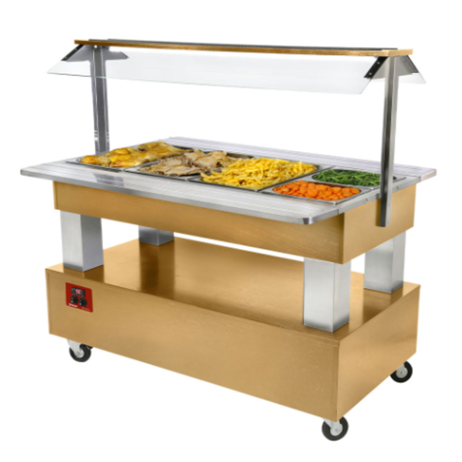 ProChef Buffet chauffant | bain marie | 4x GN 1/1-150mm | bois chêne clair